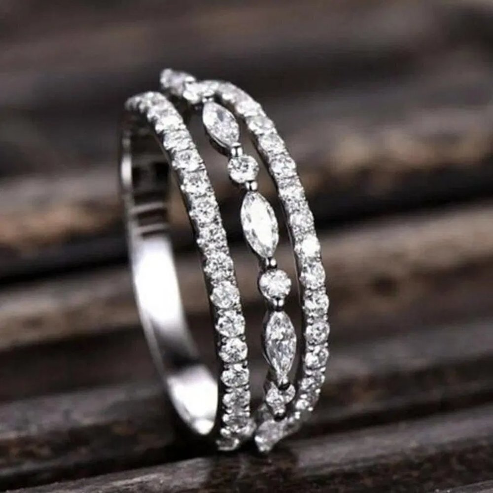 🔥Eternity 925 Silver Plated CZ Three  Stackable Dainty Ring for WomenUNVN12319